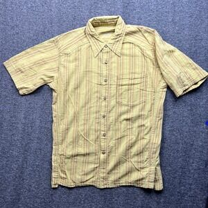 Mountain Hardwear Shirt Mens Large Yellow Button Up Striped Seersucker OM2581